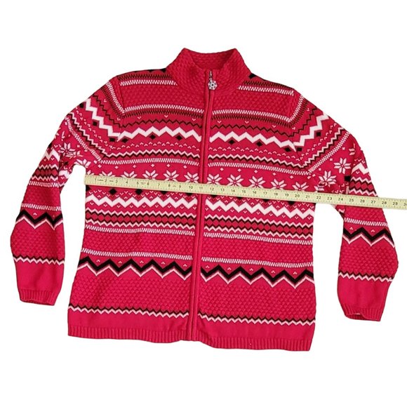VTG Breckenridge Fair Isle Nordic Zip Front Red Cardigan Sweater Sz XL NEW - Picture 8 of 12